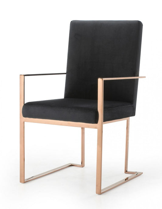 Chaise de salle à manger en tissu rembourré noir et doré