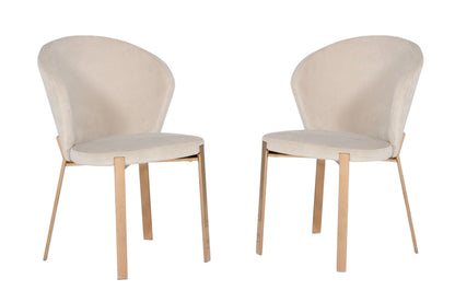 Ensemble de deux chaises de salle à manger à dossier à oreilles en velours beige et champagne