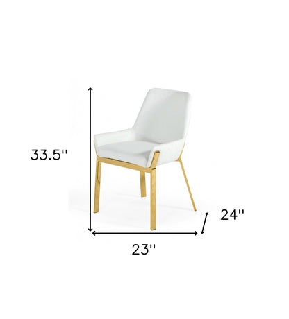 Chaise de salle à manger en similicuir rembourrée blanche et dorée