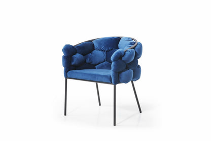 Chaise de salle à manger en velours bleu et velours noir