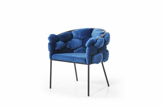 Chaise de salle à manger en velours bleu et velours noir