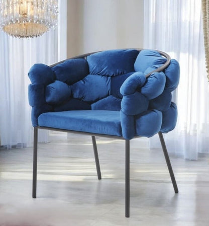 Chaise de salle à manger en velours bleu et velours noir