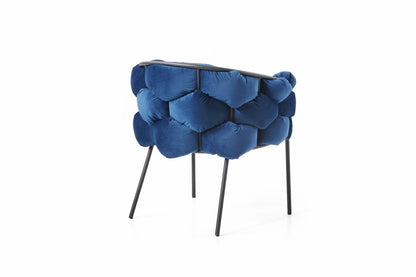 Chaise de salle à manger en velours bleu et velours noir