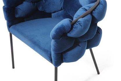 Chaise de salle à manger en velours bleu et velours noir