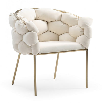 Chaise de salle à manger en tissu rembourré blanc et laiton