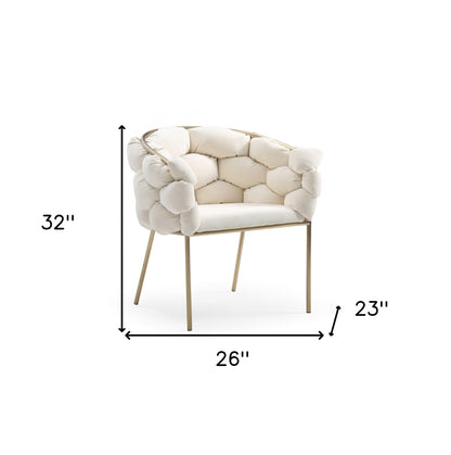 Chaise de salle à manger en tissu rembourré blanc et laiton