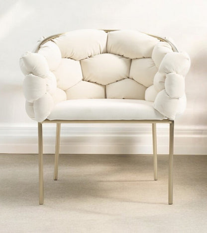 Chaise de salle à manger en tissu rembourré blanc et laiton