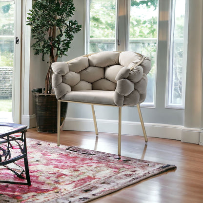 Chaise de salle à manger capitonnée en velours gris et laiton