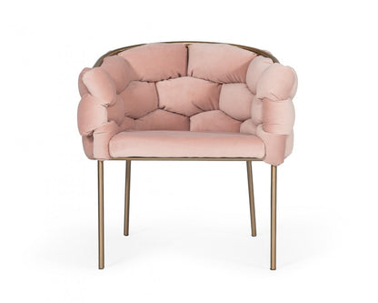 Chaise de salle à manger en tissu rembourré rose et laiton