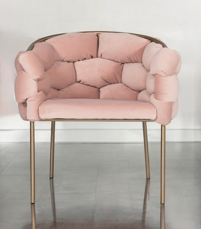 Chaise de salle à manger en tissu rembourré rose et laiton