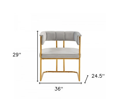 Chaise de salle à manger en tissu rembourré gris et doré