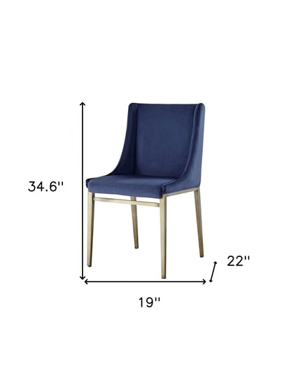 Ensemble de deux chaises de salle à manger contemporaines en velours bleu et laiton antique