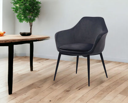 Chaise de salle à manger rembourrée en velours gris et noir