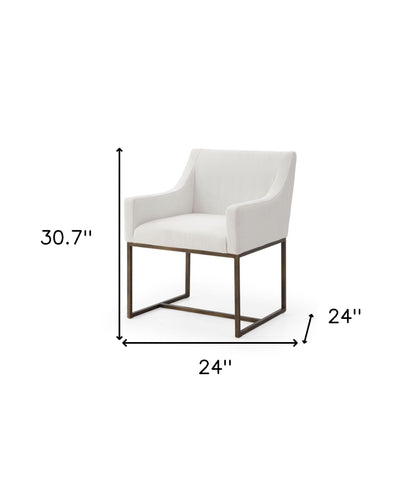 Chaise de salle à manger en tissu rembourré blanc et laiton