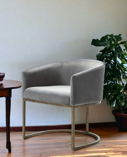 Chaise de salle à manger rembourrée en velours gris et laiton