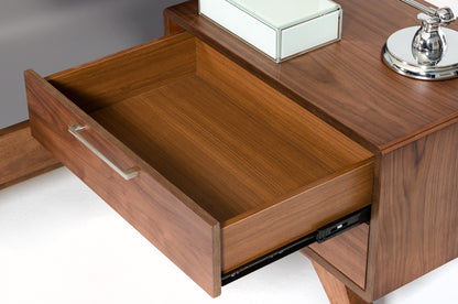 Modern Walnut Brown Nightstand with Two Drawers