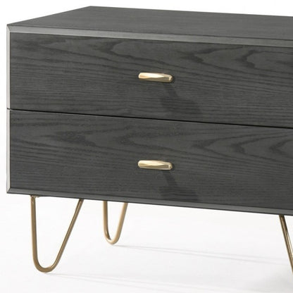 Contemporary Gray and Gold Nightstand with Two Drawers