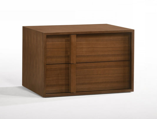 Modern Walnut Nightstand with Two Integrated Drawers