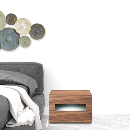 Dazzling contemporary LED Walnut Nightstand with Two Drawers