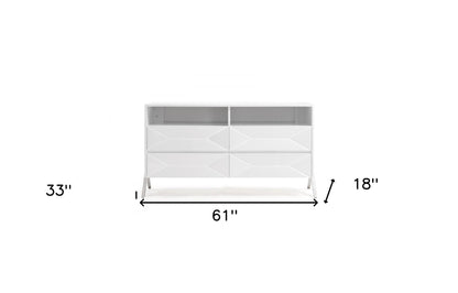 Commode double à quatre tiroirs en bois blanc manufacturé de 61 po