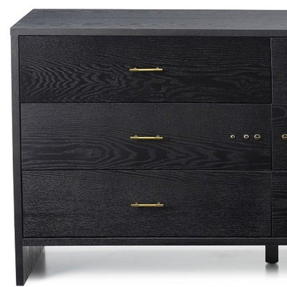 Commode double à six tiroirs en bois manufacturé de frêne gris de 59 po