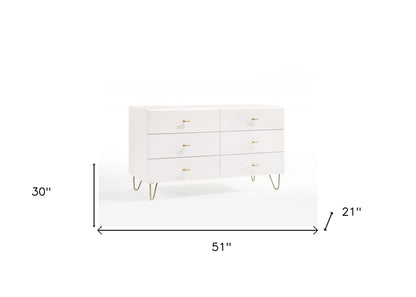 Commode double à six tiroirs en bois blanc manufacturé de 51 po