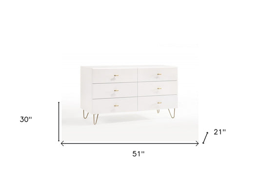 Commode double à six tiroirs en bois blanc manufacturé de 51 po