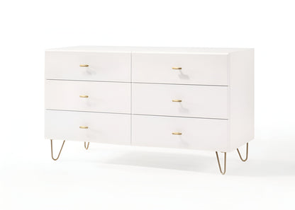 Commode double à six tiroirs en bois blanc manufacturé de 51 po