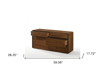 Commode double à six tiroirs en bois massif de noyer de 59 po