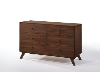 51" Walnut Solid Wood Six Drawer Double Dresser