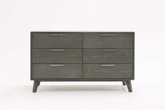 Commode double à six tiroirs en bois massif gris délavé de 51 po