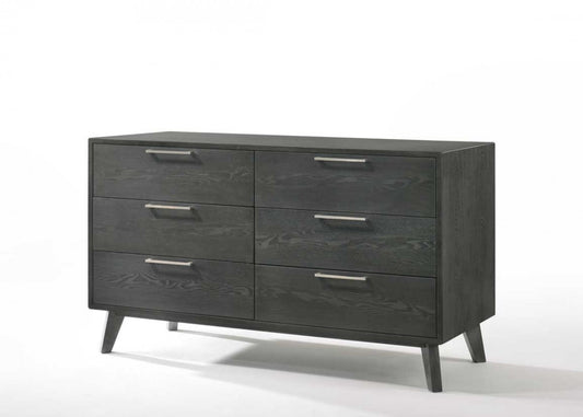 Commode double à six tiroirs en bois massif gris délavé de 51 po