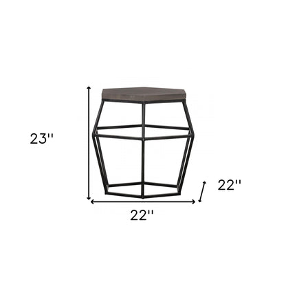 Table d'appoint hexagonale moderne en béton gris et métal noir