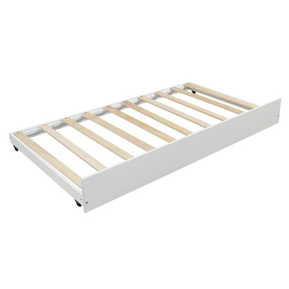 White Wood Twin Canopy Bed Frame with Trundle