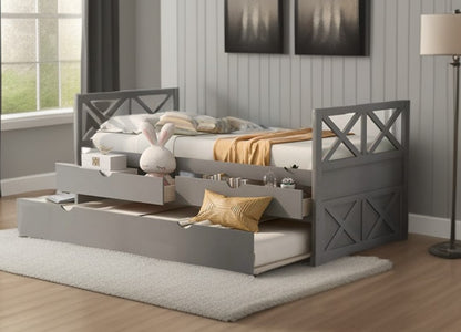 Gray Wood Twin Bed Frame with Trundle