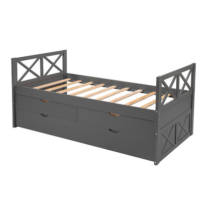 Gray Wood Twin Bed Frame with Trundle