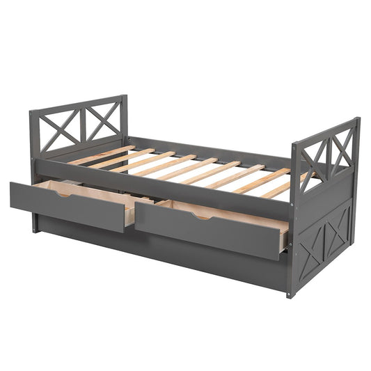 Gray Wood Twin Bed Frame with Trundle