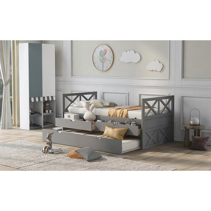 Gray Wood Twin Bed Frame with Trundle