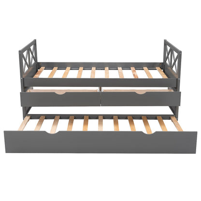 Gray Wood Twin Bed Frame with Trundle