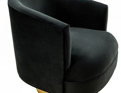 31" Black And Gold Velvet Barrel Chair