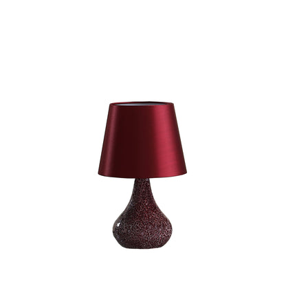 Lampe d'appoint en mosaïque de verre et résine rouge craquelée de 11 po avec abat-jour tambour bordeaux