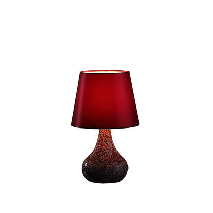 Lampe d'appoint en mosaïque de verre et résine rouge craquelée de 11 po avec abat-jour tambour bordeaux