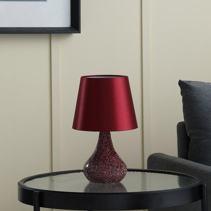 Lampe d'appoint en mosaïque de verre et résine rouge craquelée de 11 po avec abat-jour tambour bordeaux