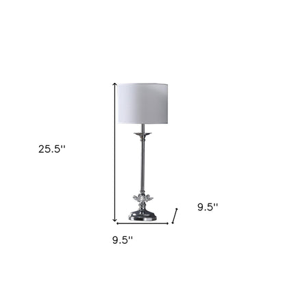 Lampe de table en métal argenté de 26 po avec abat-jour globe blanc