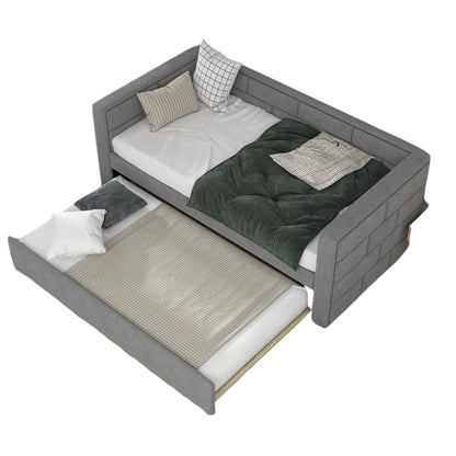 Gray Twin Upholstered Polyester Blend Bed Frame with Trundle