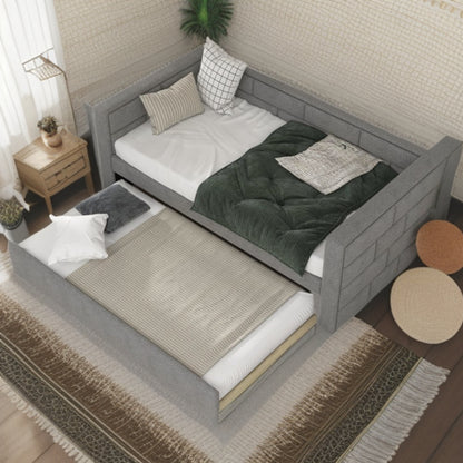 Gray Twin Upholstered Polyester Blend Bed Frame with Trundle