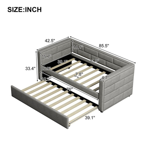 Gray Twin Upholstered Polyester Blend Bed Frame with Trundle