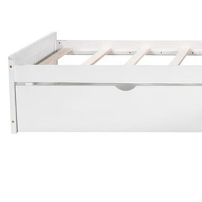 White Wood Twin Bed Frame with Trundle