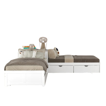 White Wood Twin Bed Frame with Trundle