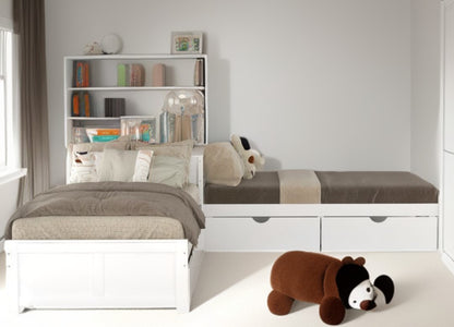 White Wood Twin Bed Frame with Trundle